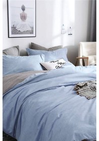 Resim Tek Kişilik Ranforce Çift Taraflı Nevresim Takımı -düz Çarşaflı - Açık Mavi/gri 