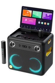 Resim Ikarao Partybox Break X2 300W Karaoke Bluetooth Hoparlör Seti, 10.1" Dahili Tablet, 2 Kablosuz Gizlenebilir Otomatik Şarjlı Mikrofon, RGB Işıklı Taşınabilir Ses Bombası Siyah 