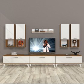 Resim Decoraktiv Eko 8da Mdf Rustik Tv Ünitesi Tv Sehpası - Ceviz - Beyaz 