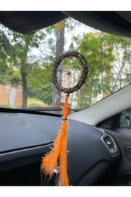 Resim Araç Balkon Aksesuar Turuncu Tüylü Araç Dikiz Aynası Süsü 