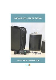 Resim Kılıflı Paslanmaz Çelik Taşınabilir Matara Seti 2 Adet Deri Kılıf İle Çok Renkli 