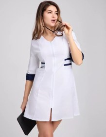 Resim Darsona Kısa Fermuarlı 3/4 Kollu Medikal Bornoz 60907524 Beyaz 