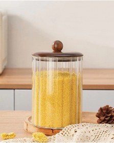 Resim Mien Men Bor086 Akasya Ahşap Kapaklı Cam Kavanoz 1550 Cc Şeffaf 