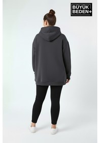 Resim Süperlife Kadın Büyük Beden Rahat Kalıp Hoodie -unified Baskılı Kapüşonlu İncesweatshirt Spr26bswk968 Füme 