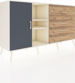 Resim Kronos Konsol 4 Raflı 4 Çekmeceli Tek Kapaklı 176x59x99 Aytaşı-a Aytaşı-antrasit/çam 