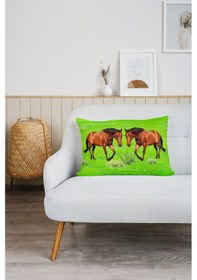 Resim At Desen Baskılı Tv Battaniyeli Opsiyonel Dekoratif Yastık Battaniye 2in1 Çok Renkli 