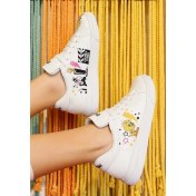 Resim Kadın Vegan Deri Beyaz Sneakers - Best of Tweety and Sylvester Tasarım 