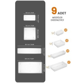 Resim 9 Parça Modüler Kaşıklık Seti - Ayarlanabilir Mutfak Çekmece İçi Düzenleyici Organizer Şeffaf 