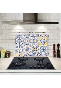 Resim Decorita Mavi Çini Desen | Cam Ocak Arkası Koruyucu | 40cm x 60cm 