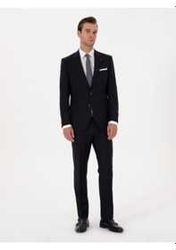 Resim Cacharel Lacivert Slim Fit %100 Yün Mono Yaka Basic Takım Elbise 