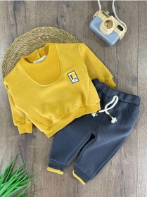 Resim 3 İplik İçi Şardonlu Armalı Kışlık Erkek Bebek Takım Koyu Hardal 