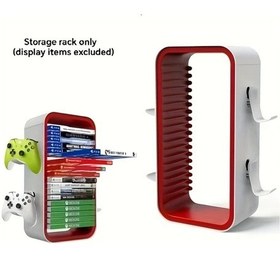 Resim Topshop1 40.13 Cm Beyaz Kırmızı Oyun Depolama Kulesi Ps5 Xbox Serisi S X Switch Uyumlu 18 Adet Disk Düzenleyici 4 Kontrol Cihazı Tutucu 