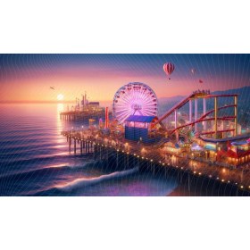 Resim Venspor Gece Lunapark ve Balonlarla Aydınlanan Gün Batımı Temalı Arkaplan 200 x 150 cm Fon Duvar Örtüsü 