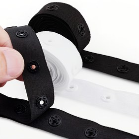 Resim 2.74 metre Paket Başına - Siyah ve Beyaz Çift Renkli Düğmeli Bant, El Yapımı Projeler için Polyester Dikiş Kurdelesi, Gizli Bağlantı Şeritleri, El Sanatları için Kurdele 