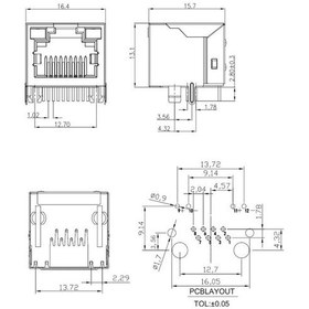 Resim RJ45 8P8C Işıklı Dişi Ethernet Konnektörü - PCB Tipi 