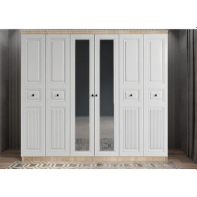 Resim Merina Membran 6 Kapaklı Gardırop Montaj Dahil Meşe Beyaz 240 Cm 