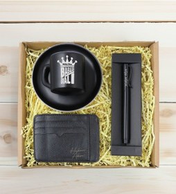 Resim Bk Gift Kişiye Özel İsimli Baba Temalı Siyah Türk Kahvesi Fincanı&metal Kalem Kartlık Cüzdan Hediye Seti-3, Babaya Hediye, Babalar Günü Hediyeleri Kob 