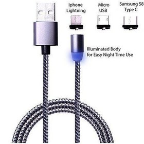 Resim Alfais 4910 Iphone Lightning Samsung Uyumlu Micro Usb Type-C Mıknatıslı Şarj Kablosu 