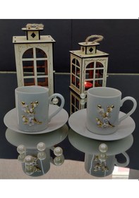 Resim Dal Çiçek Porselen Kahve Fincanı 2li Set Türk Kahvesi Fincan Takımı Beyaz 