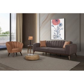Resim Perla Sofa Velar Koltuk Takımı Keten Kahve 