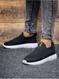 Resim Unisex Ortopedik Bağcıksız Triko Spor Ayakkabı-siyah-beyaz-228 Siyah - Beyaz 