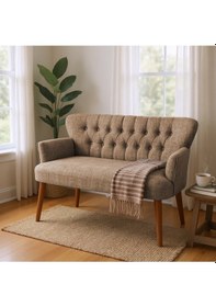 Resim Azra Mobilya Roma İkili Koltuk Keten Döşeme Ahşap Ayaklı Ofis Ve Ev Uyumlu Modern Kanepe - Kahverengi Kahverengi 