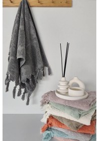 Resim Otantik Saçaklı Antrasit El Havlusu 50x85 Cm - %100 Pamuk - Yumuşak Ve Su Emici Antrasıt Antrasit 