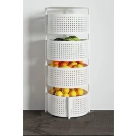 Resim Megaw 4 Katlı Beyaz Lux Metal Telli Sebze Meyve Sepeti Sebzelik 