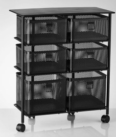 Resim Metal Tekerlekli Paslanmaz Sebzelik 6 Bölmeli 3 Katlı Siyah Siyah 