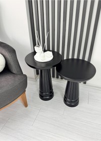 Resim AYLESA Ahşap 2’li Set Mantar Yan Sehpa Modern Siyah Renk Fiskos Zigon Çiçeklik 