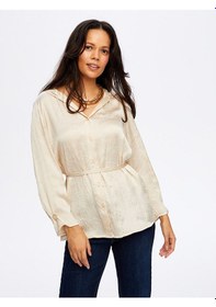 Resim Faik Sönmez Beli Kuşaklı Kapüşonlu Krinkıl Saten Tunik W26tnk016 Uw26tnk01673 Ekru 