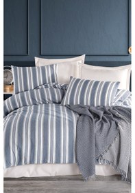 Resim Sport Çizgili Nevresim Takımı Tek Kişilik Soft Line Lacivert Lacivert 