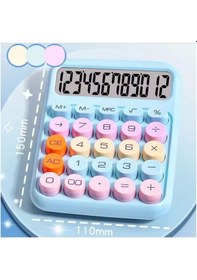 Resim 12 Haneli Geniş Lcd Ekran Yuvarlak Düğme Sevimli Şeker Renkli Hesap Makinesi Mavi Diğer 