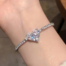 Resim Aşk Kalp Taşlı Açık Bilezik Taşlı İşlemeli Çinko Alaşım El Takıları Y2K Sevimli Tarz Bileklik Kadınlar için Sevgililer Günü Hediyesi 