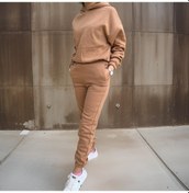 Resim Oversize İki İplik Şardonlu Beli Lastikli Kadın Eşofman Takımı-açık Kahverengi Açık Kahverengi 