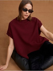 Resim Dilvin 10839 Yün Karışımlı Oversize Süveter-bordo Bordo 