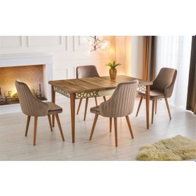 Resim Mdf Masa/ceviz - Krem - Karen Sandalye Açılabilir Masa Takımı Ceviz - Krem 