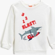 Resim Erkek Bebek Yazılı Baskılı Bisiklet Yaka Sweatshirt Pamuklu 