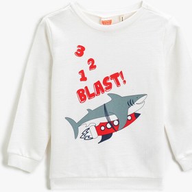 Resim Erkek Bebek Yazılı Baskılı Bisiklet Yaka Sweatshirt Pamuklu 