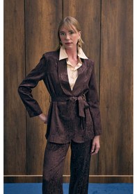 Resim Sateen Yılan Desenli Uzun Ceket - Kahve-136436 Kahve 