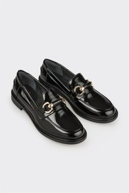 Resim Elle Shoes Siyah Deri Kadın Günlük Loafer 