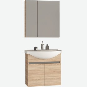 Resim Gold Banyo Silvia Aynalı 80 cm Takım Banyo Dolabı Açık Ceviz 