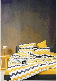Resim Tek Kişilik Sarı Zikzak Nevresim Çarşaf Takımı Sarı Çizgili 
