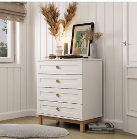 Resim 3770 Desa 4 Çekmeceli Mdf Profil Ayaklı Şifonyer Beyaz - Sepet 