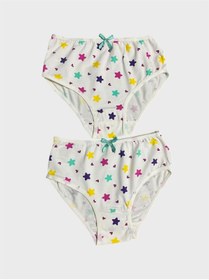 Resim elmas kids Kız Çocuk %100 Pamuklu Beyaz Yıldız Desenli 2 li Slip Külot 