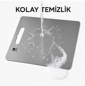 Resim Paslanmaz Çelik Antibakteriyel Kesme Tahtası 304 Kalite - Orta Boy 20x30 Cm Gri 