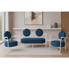 Resim Azra Mobilya Venüs Koltuk Takımı Beyaz Modern Koltuk Seti Ofis Ve Ev Kullanımı Soft Kumaş Mavi Mavi 