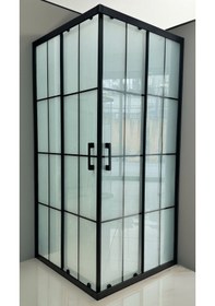 Resim Durul Duşakabin Kare Siyah Çizgi 5Mm Buzlu Siyah 