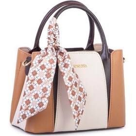 Resim Nas Bag Şık Fularlı Mini El Ve Omuz Çantası Krem Camel Calven 