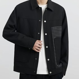 Resim Erkek Wrinkle-Resistant Notch Lapel Ceket - Siyah ile Hafif Kontrast Piping, Rahat Fit Casual Blazer için Bahar/Sonbahar, Makine-Yıkamalı Polyester, Casual & Semi-Formal Giyim için Çok Yönlü, Bahar Dış Giyim, Twotone Tasarım, Yapılandırılmış Tasarım 